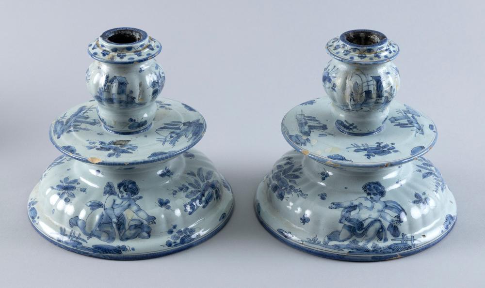 PAIR OF DELFT POTTERY CANDLESTICKS 350939