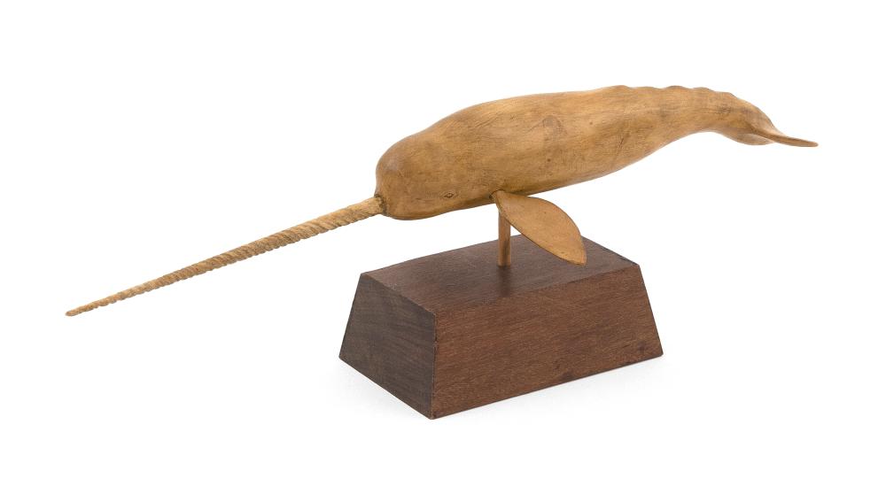 FRANK S. FINNEY CARVED WOODEN NARWHAL