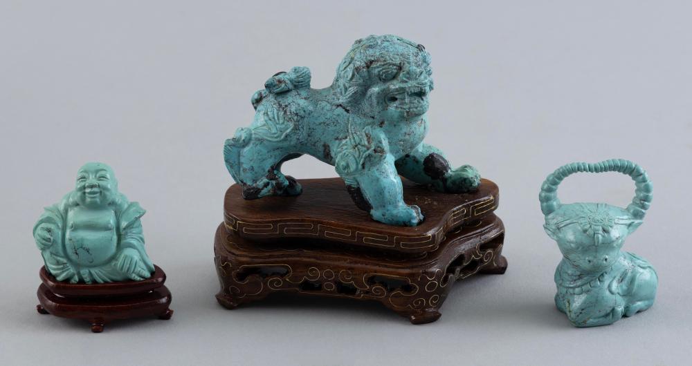 THREE CHINESE CARVED TURQUOISE 35128f