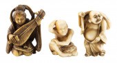 THREE JAPANESE CARVED IVORY FIGURAL