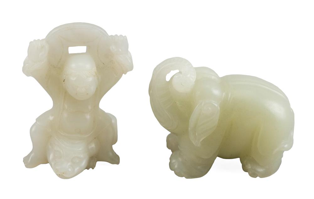 TWO CHINESE CARVED WHITE JADE FIGURE 351311