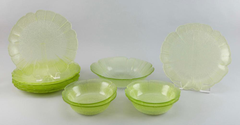 LIME GREEN GLASS LUNCHEON SET 20TH 35153d