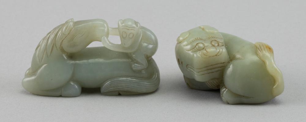 TWO CHINESE CARVED CELADON JADE 34f65c
