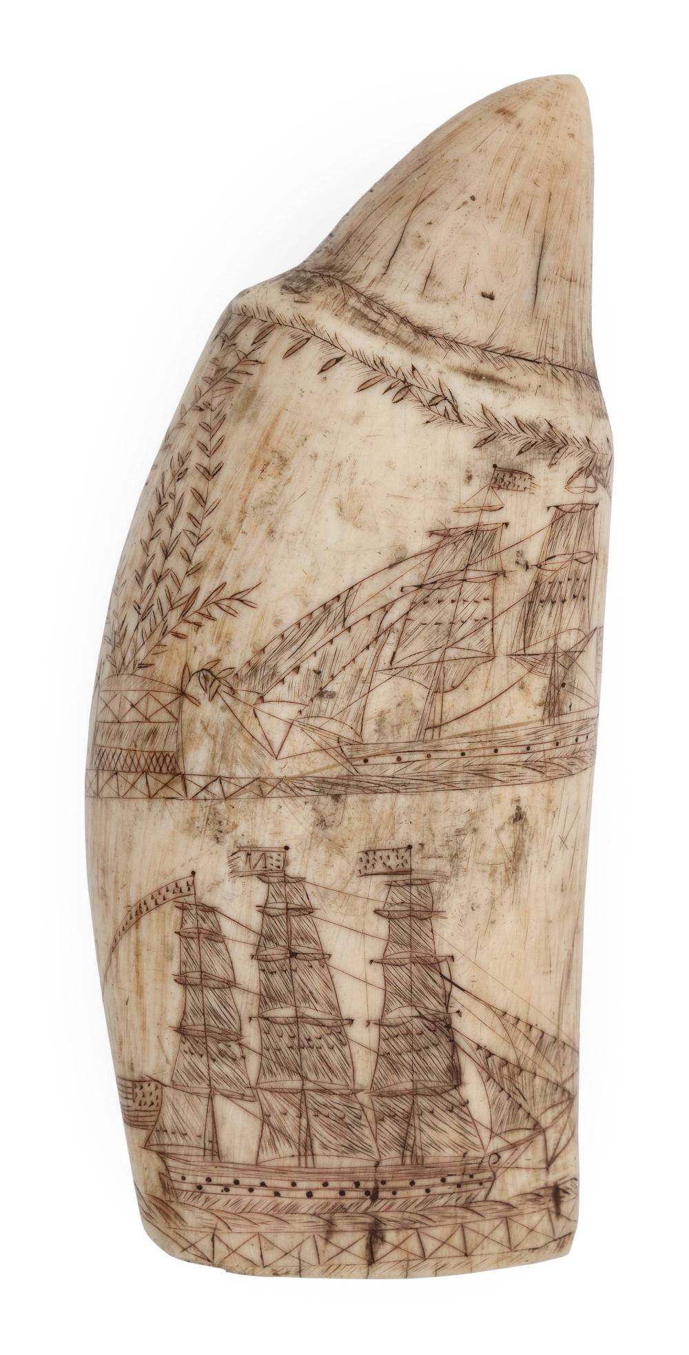 SCRIMSHAW WHALE S TOOTH WITH SHIP 35011a