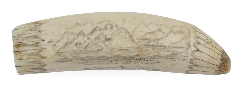 IMPORTANT SCRIMSHAW WHALE S TOOTH 350130