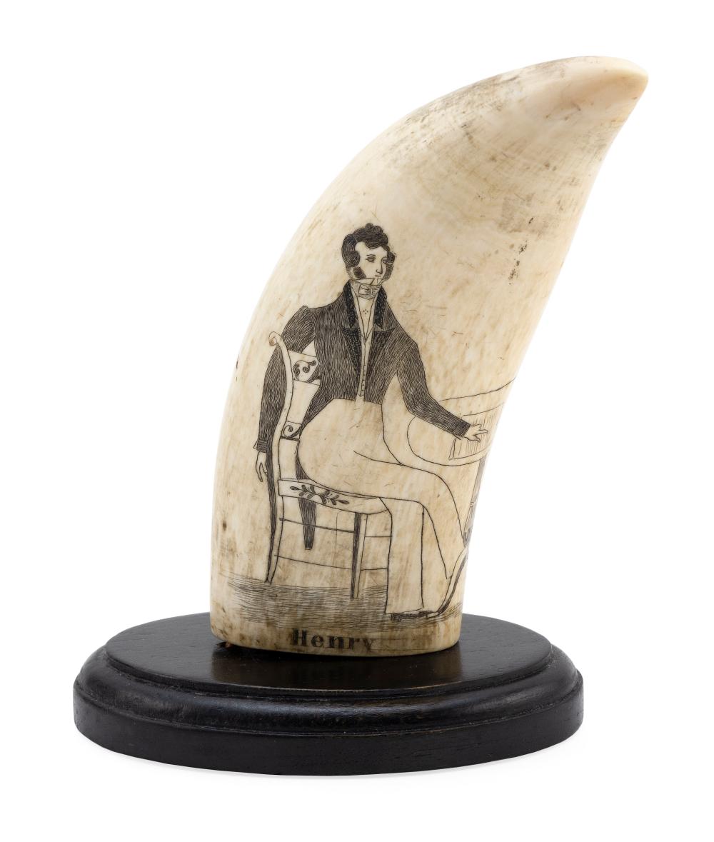 SCRIMSHAW WHALE S TOOTH WITH FIGURAL 35015a