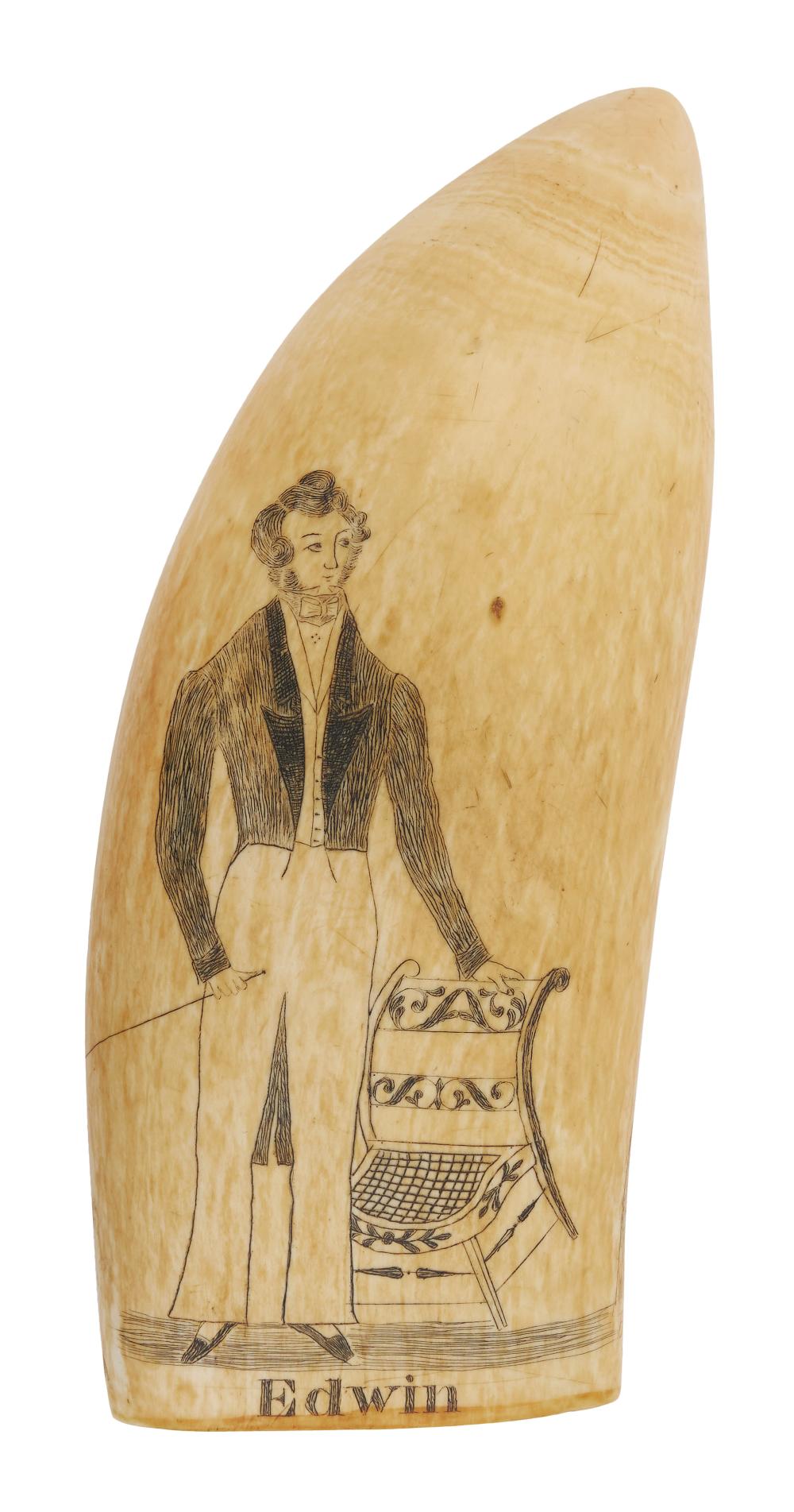 SCRIMSHAW WHALE S TOOTH WITH FIGURAL 35015b
