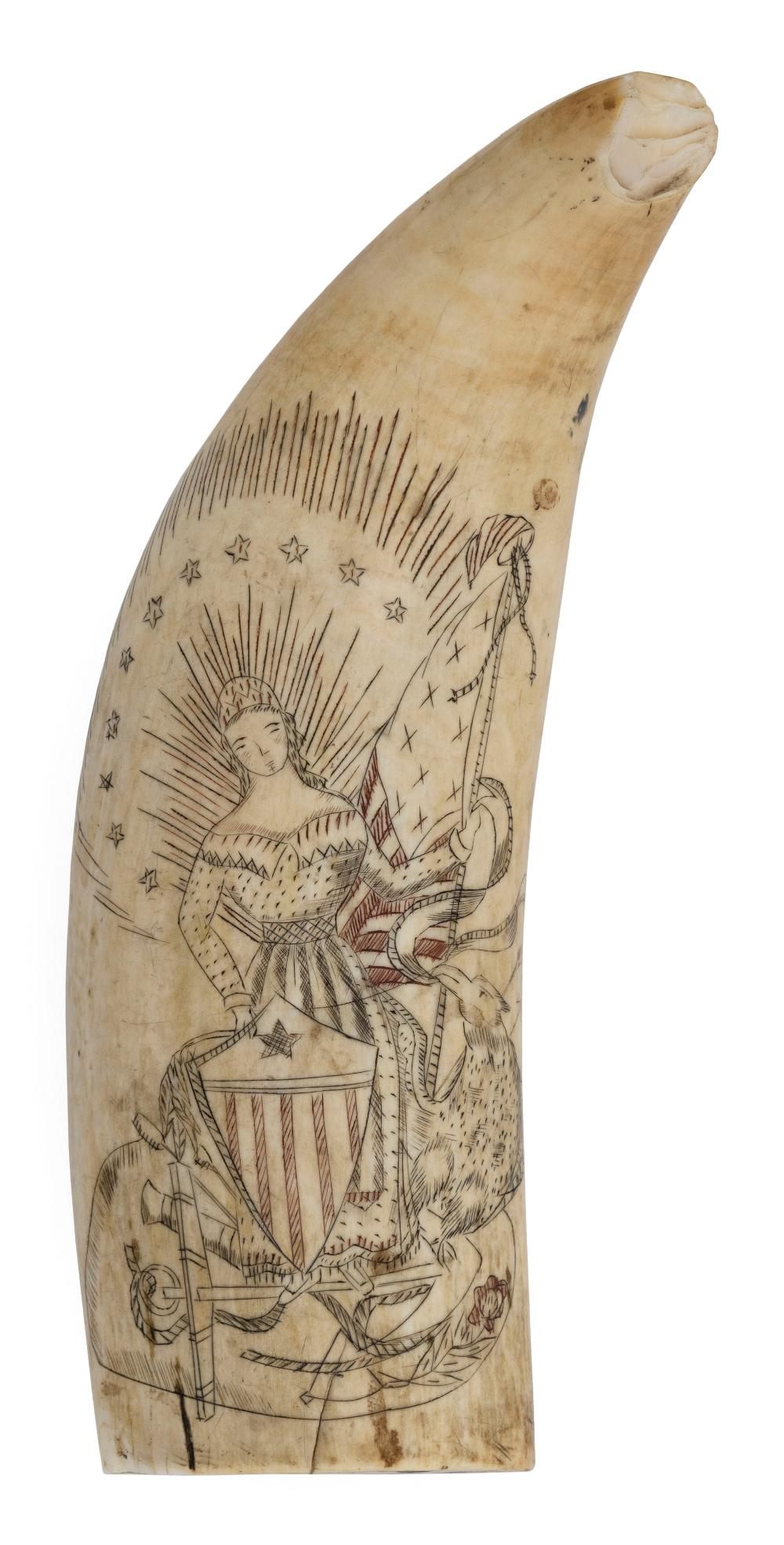 POLYCHROME SCRIMSHAW WHALE S TOOTH 3501a3