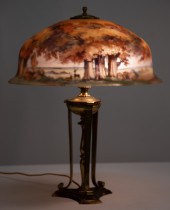 REVERSE PAINTED PAIRPOINT LAMP Stamped
