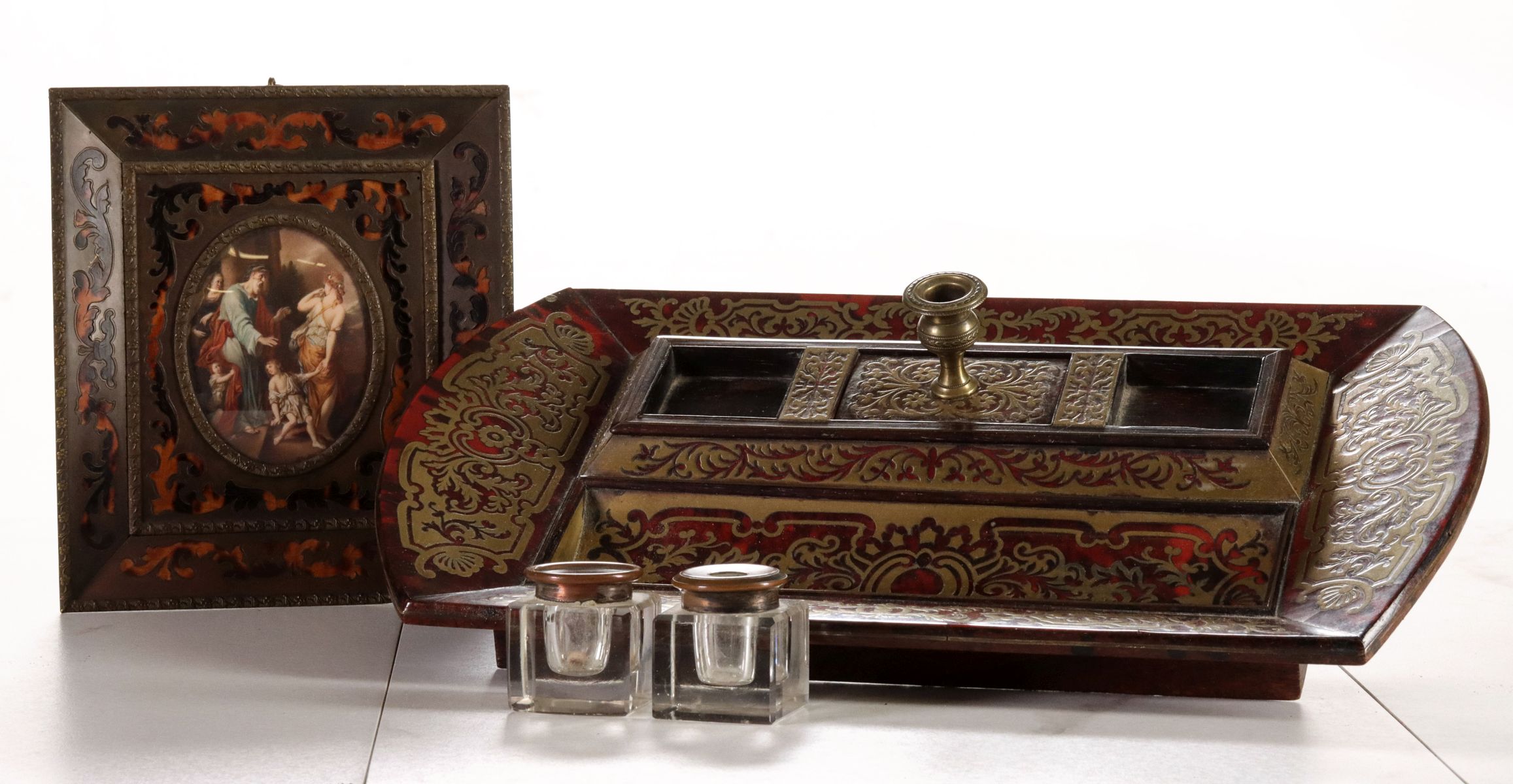BOULLE DECORATION 19TH C INKWELL 352b1f