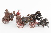 (2) CAST IRON HORSE DRAWN FIRE PUMPERS