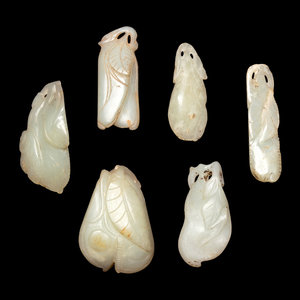 Six Chinese Pale Celadon Jade Carved 351d93