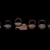Seven Japanese Cast Iron Teapots, Tetsubin,
