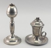 TWO AMERICAN PEWTER WHALE OIL LAMPS