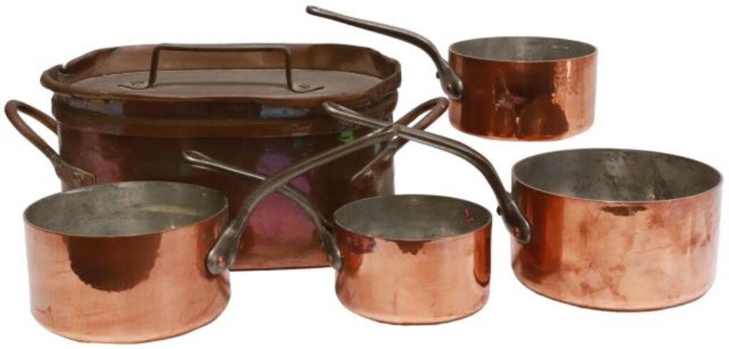  5 FRENCH COPPER COOKWARE SAUCEPANS 355622
