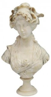CARVED ALABASTER BUST, YOUNG LADY WITH