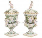 (2) LARGE CAPODIMONTE PORCELAIN COVERED