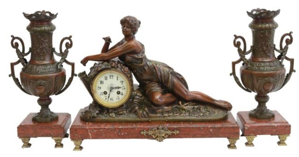 (3) FRENCH FIGURAL MANTEL CLOCK