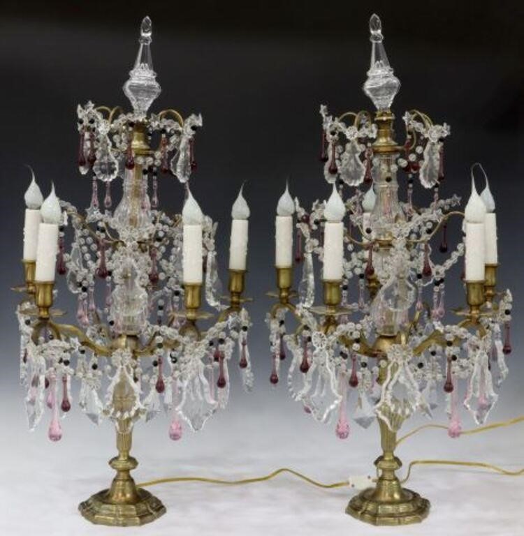  2 FRENCH CRYSTAL BRASS FIVE LIGHT 355c65