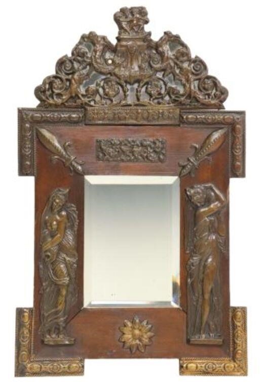 FRENCH REPOUSSE BRASS BEVELED MIRRORFrench 355dc0