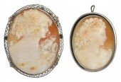 (2) ESTATE SILVER & CARVED SHELL CAMEO