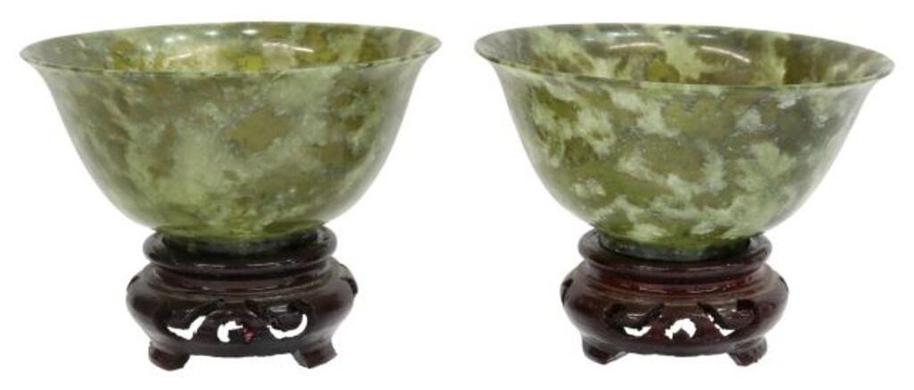  2 CHINESE CARVED GREEN HARDSTONE 3563a3