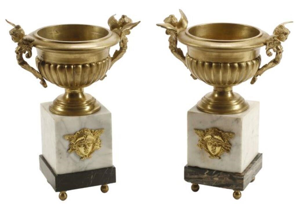  2 FRENCH BRONZE DORE URNS ON 356543