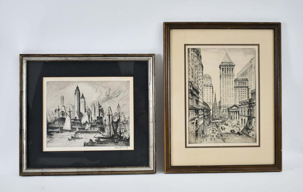 TWO NEW YORK CITY SKYLINE ETCHINGS  3542c4