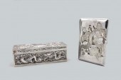 CHINESE EXPORT SILVER BOX & SILVER CIGARETTE