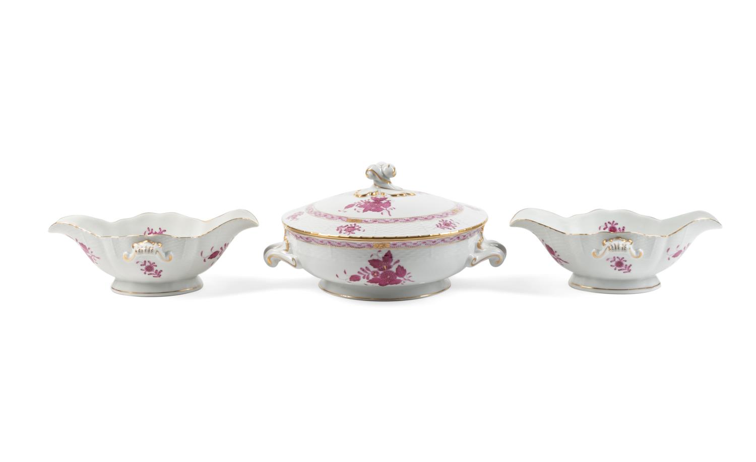 3PCS HEREND 'CHINESE BOUQUET' SERVEWARE