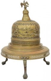 LARGE PIERCED BRASS BRAZIER WITH EAGLE