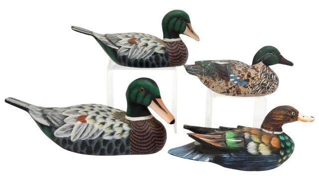  4 HAND PAINTED CARVED WOOD MALLARDS 357bcd