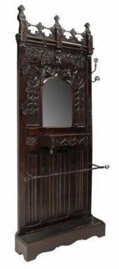 FRENCH GOTHIC REVIVAL CARVED OAK MIRROR