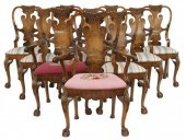(10) CHIPPENDALE STYLE BURLWOOD DINING