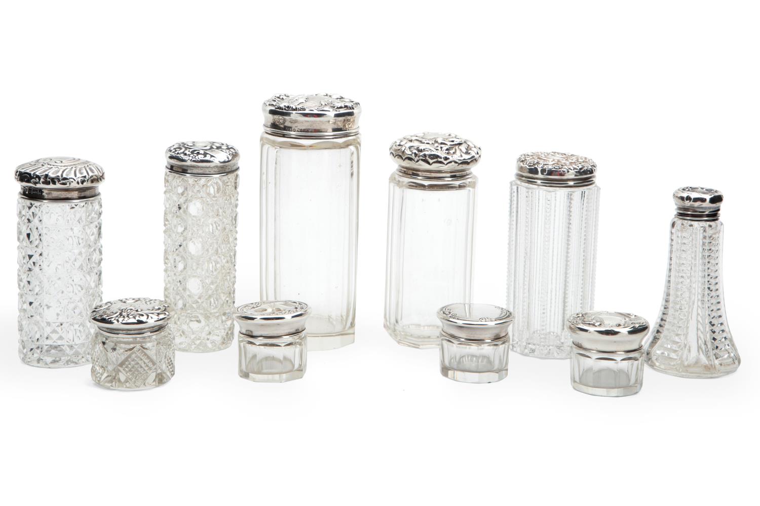 TEN STERLING LIDDED AND CUT GLASS 358125