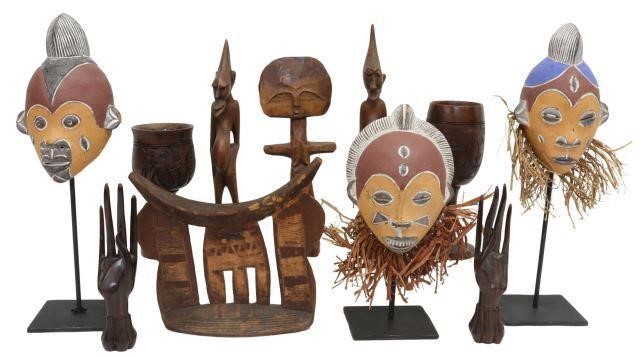 11 AFRICAN TRIBAL CARVINGS FACE 35845e