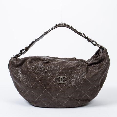 CHANEL CC LOGO QUILTED BROWN LEATHER 358636