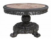FINE CHINESE MARBLE-TOP CARVED ROSEWOOD