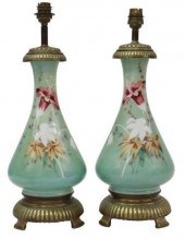 (2) FRENCH PORCELAIN CONVERTED OIL LAMPS(pair)