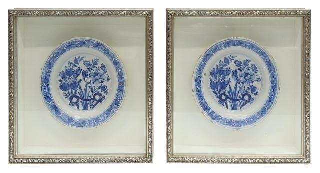  2 FRAMED DELFT BLUE WHITE FAIENCE 358a17