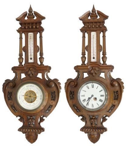 (2) FRENCH CARVED WALNUT WALL BAROMETER
