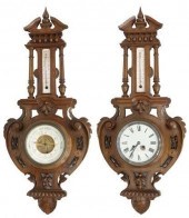 (2) FRENCH CARVED WALNUT WALL BAROMETER