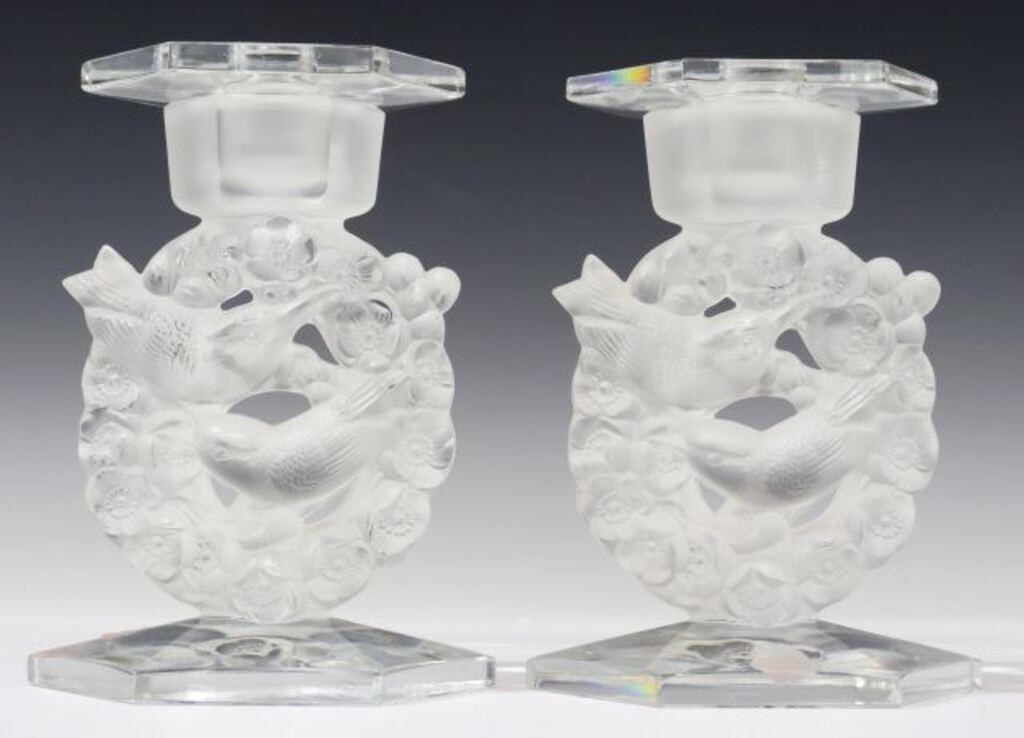  2 FRENCH LALIQUE MESANGES CRYSTAL 35683f