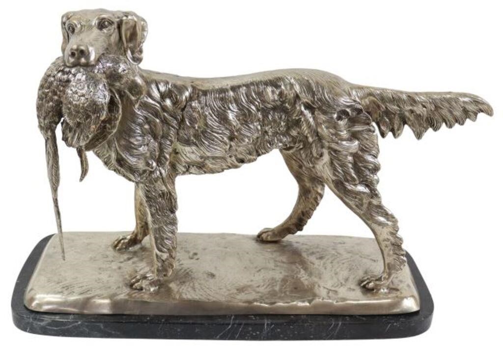 LARGE SILVERED BRONZE HUNTING DOG 356aa5