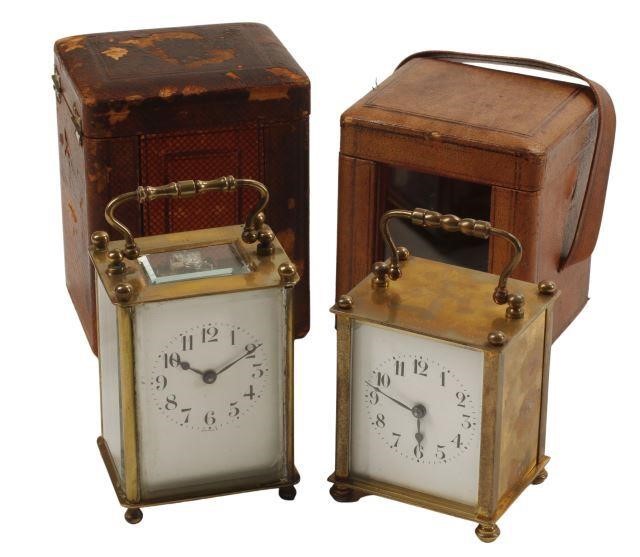  2 CARRIAGE CLOCKS IN LEATHER 356dab