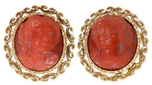 VICTORIAN 18KT GOLD CORAL CAMEO 35712f