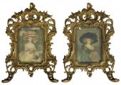 (2) FRENCH PAINTINGS ON SILK IN BRONZE