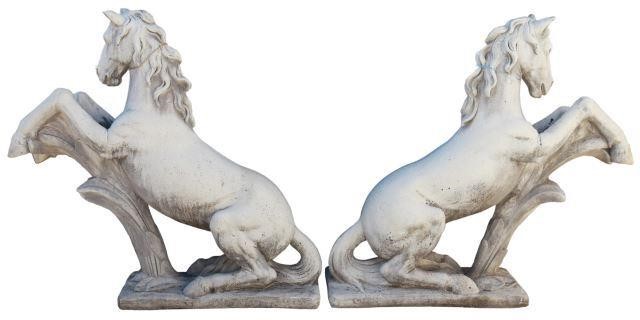  PR LARGE CAST STONE REARING HORSES  35721a