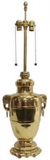 ASIAN BRASS URN MOUNTED AS A TWO-LIGHT