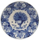 DELFT BLUE & WHITE FAIENCE PEACOCK CHARGERDelft